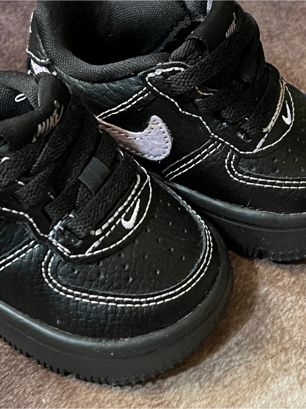 Toddler Size 3 Nike Force 1 Black Sneakers with Light Purple Swoosh - Picture 2 of 7
